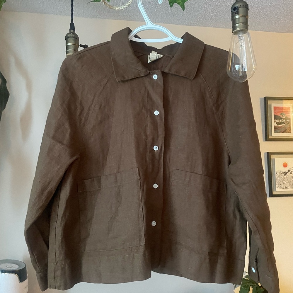 Beaton linen chore crop shirt